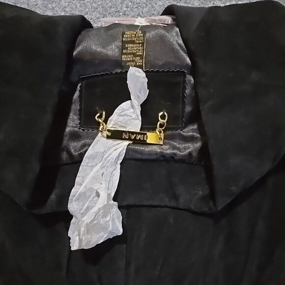 IMAN Suede Leather Moto Jacket 2X Cinch Gold Glam Y2K Bomber Grunge Baddie Biker - Picture 13 of 13